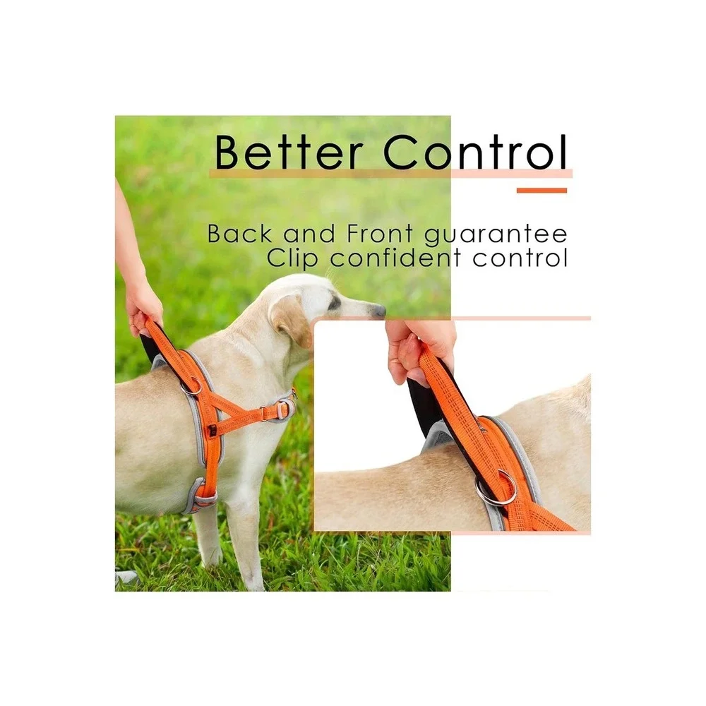 AdventureMore No Pull Dog Harness Orange Large Reflective Adjustable Handle L